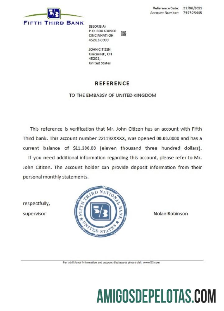 Referência do Quinto Terceiro Banco dos EUA amostra